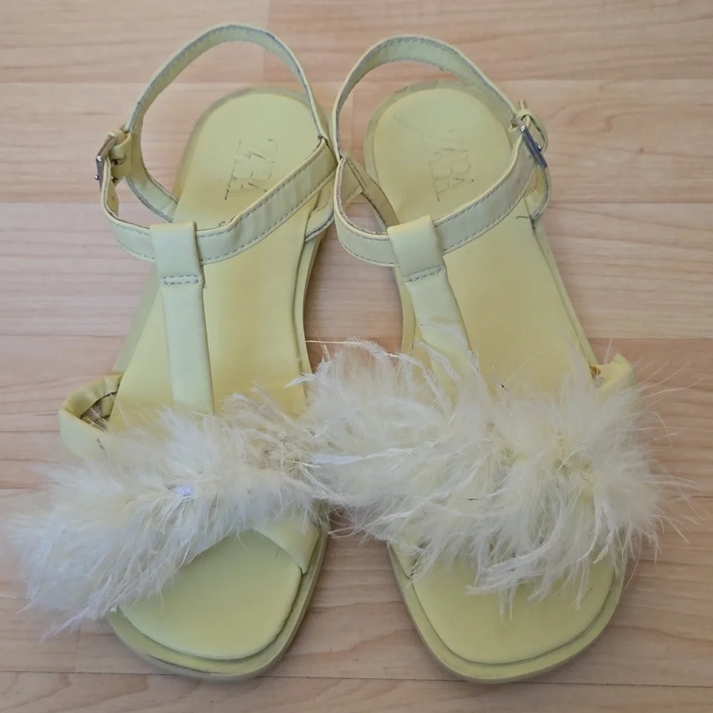 ZARA LIME GREEN GIRL SSTRAPPY SANDAL FEATHERS SHOES USA 5 EUR 35 - Picture 5 of 12